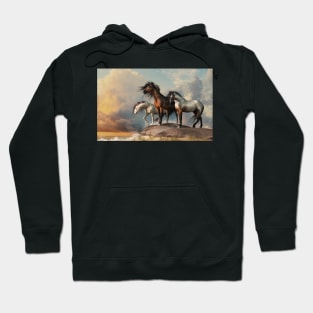 Three Horses at the Beach Hoodie